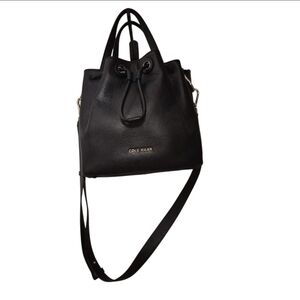 Cole Haan Grand Ambition Leather Bucket Bag Black Shoulder Hand Adjustable